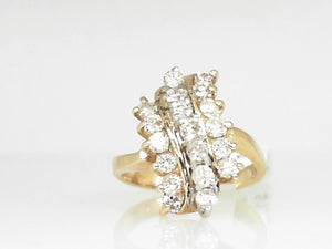 Yellow Gold Three Row Diamond Fashion Ring