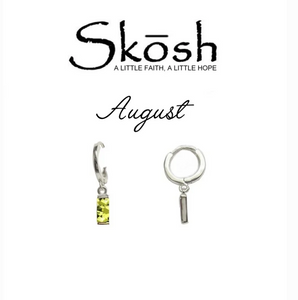 Skosh Baguette Birthstone Huggies- August