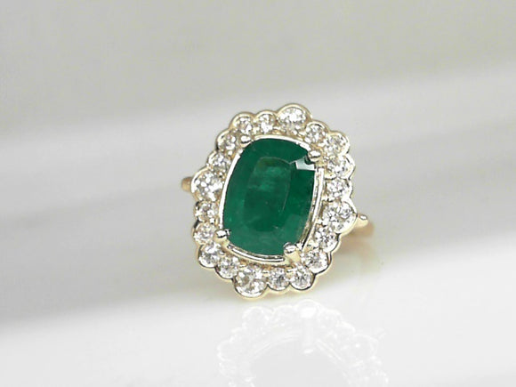 Yellow Gold Diamond and Emerald Ring