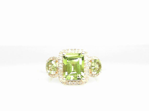 Yellow Gold Diamond and Peridot 3-Stone Ring