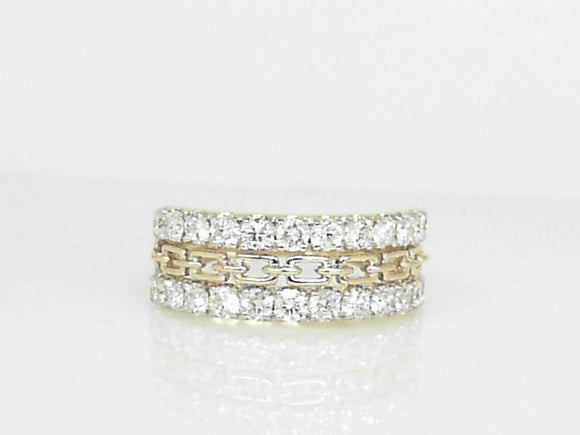 Yellow Gold Chain-Link 3-Row Lab Grown Diamond Band