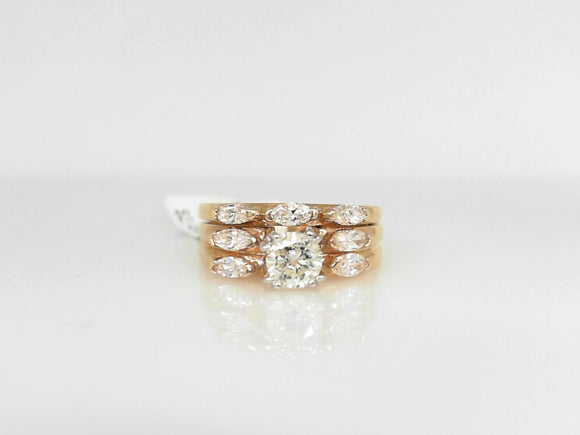 Yellow Gold Round Diamond Bridal Set with Marquise Bands