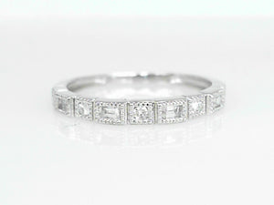 White Gold Round and Baguette Diamond Band