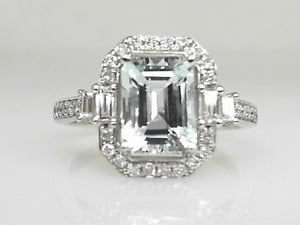 White Gold Aquamarine and Diamond Ring
