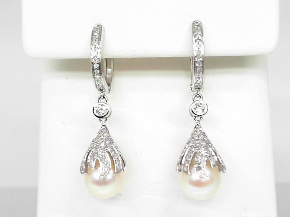14K WG .54 CT Diamond and Pearl Earrings