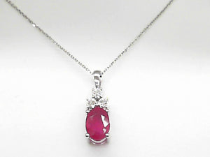 14k White Gold Diamond and 1.00ct Ruby Pendant with Chain