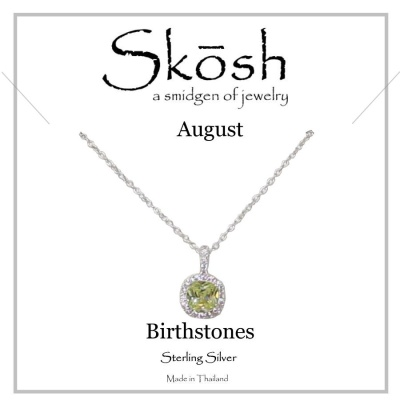 Skosh Silver August Birthstone w/ CZ Halo Necklace 16+2