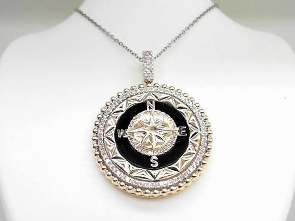 Two Tone Diamond and Black Onyx Compass Pendant