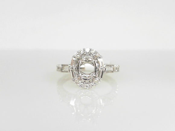 White Gold Round and Baguette Diamond Semi Mounting for Oval