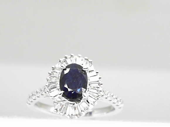 10k White Gold Sapphire (0.95ct) and Diamond (0.50ct) Ballerina Ring