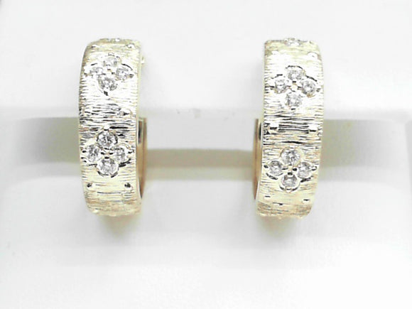 14k Yellow Gold Diamond (0.88ctw) Textured Hoop Earrings