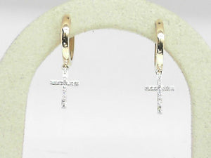 14k Yellow Gold Diamond 0.13ct Cross Dangle Earrings