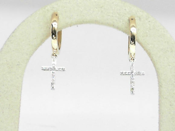 14k Yellow Gold Diamond 0.13ct Cross Dangle Earrings