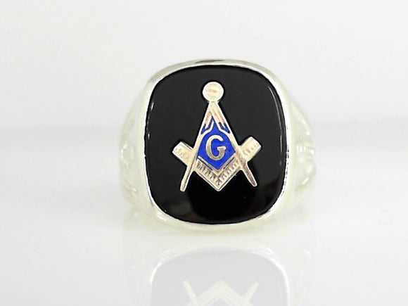 Men's Sterling Silver Black Onyx Masonic Ring Size 10