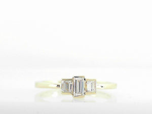 14k Yellow Gold Baguette Center Stone with 2 Emerald Cut Diamonds - Trinity Stone Ring