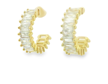 Gold Fill CZ Baguette Hoop Earrings