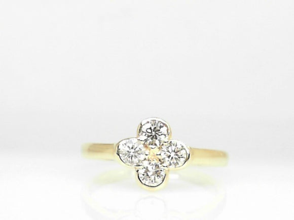 14k Yellow Gold Diamond Clover Ring