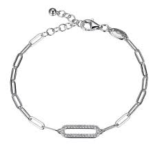 Charles Garnier Sterling Silver CZ Paperclip Bracelet