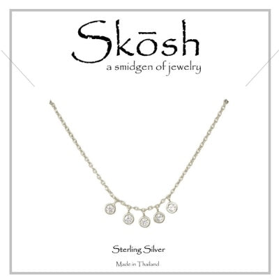 Skosh Silver 5 CZ Drops Necklace 16+1