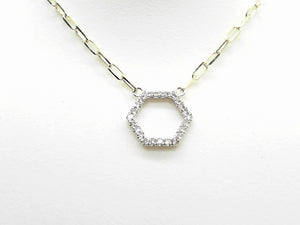 Two Tone Diamond Hexagon Pendant with Link Chain