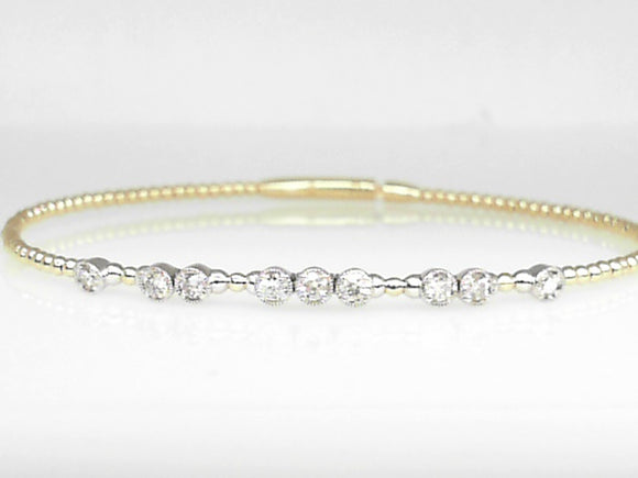 14K Yellow Gold Diamond Beaded Bangle Bracelet