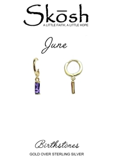 Skosh Gold Plate June Baguette Birthstone Huggie Earring