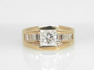 14K YG 1.32 CTW Diamond Princess and Baguette Ring
