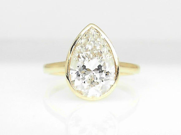 14k Yellow Gold Lab Diamond Pear Center 3.04ct Bezel Set Engagement Ring