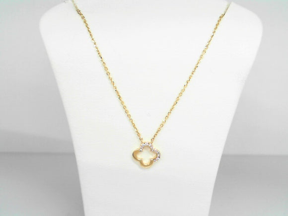 Yellow Gold Half Diamond Clover Necklace