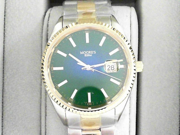 Two-Tone Moore's Elite Men's Watch with Green Dial