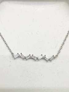 White Gold Diamond Baguette Bar Necklace