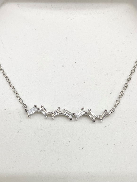 White Gold Diamond Baguette Bar Necklace