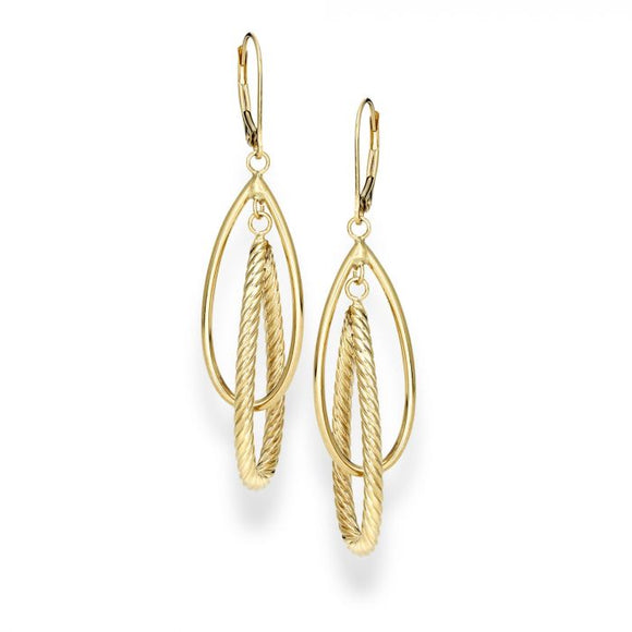 14K Yellow Gold Polished & Twist Teardrop Earring
