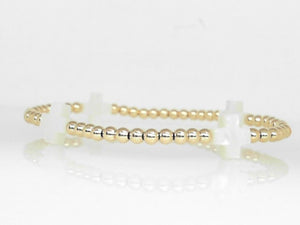 Gold Filled 3mm Beaded Stretch Bracelet with Mother of Pearl Cross Beads