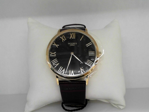 Moore's Elite Stainless Steel Leather Strap Yellow and Black Face Watch