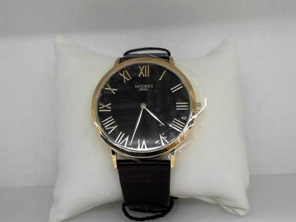 Moore's Elite Stainless Steel Leather Strap Yellow and Black Face Watch