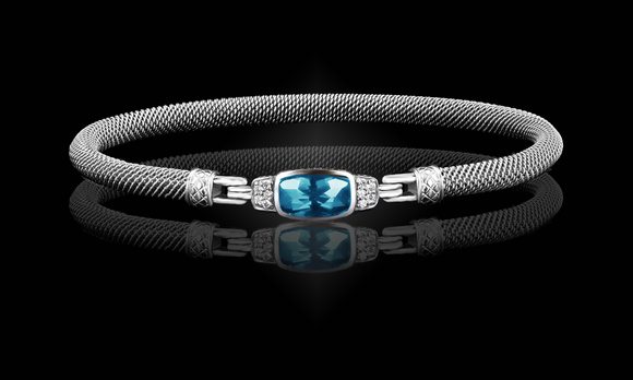 Goldman Kolber Sterling Silver Mesh Cuff Bracelet with Blue Topaz