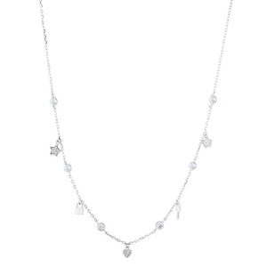 Silver CZ Dangles and Charms Necklace 18"