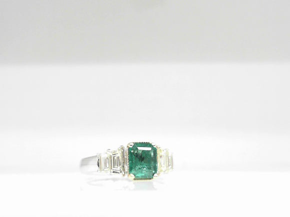 14k Two-Tone Emerald (1.10ct) and Diamond (0.96ct) Ring Size 7.75