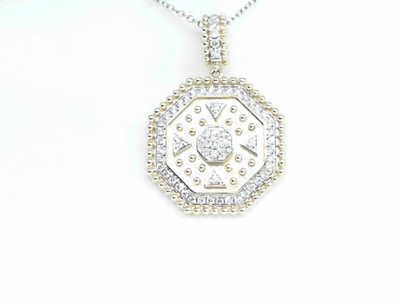 Two Tone Diamond Hexagon Pendant