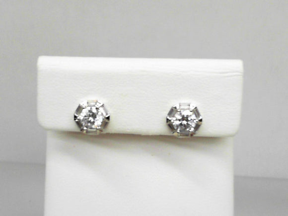 Sterling Silver CZ Studs with a Hexagon Shape Baguette Halo