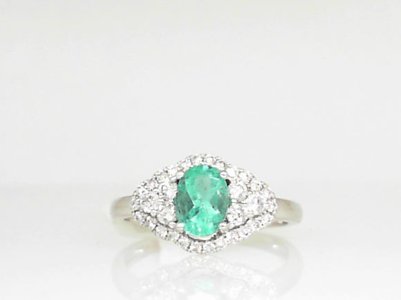 White Gold Oval Emerald Ring with Diamonds