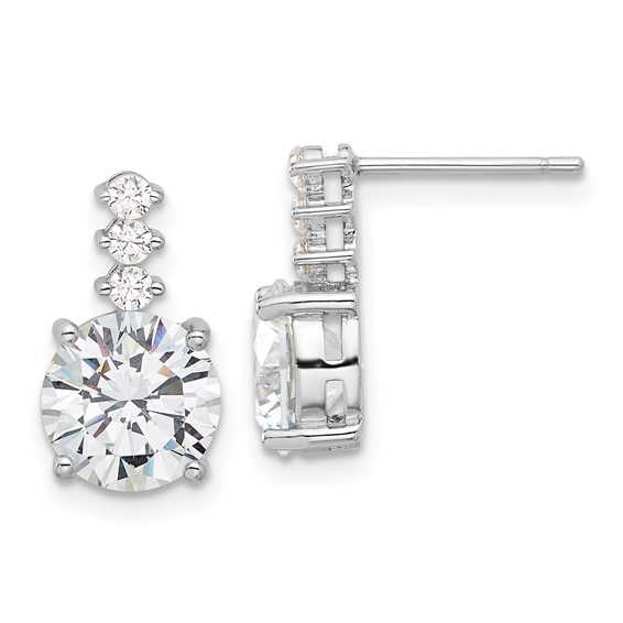 Sterling Silver Rhodium Plated Polished CZ Post Earrings