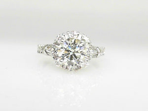 14k White Gold Natural Diamond Round and Baguette Engagement Ring