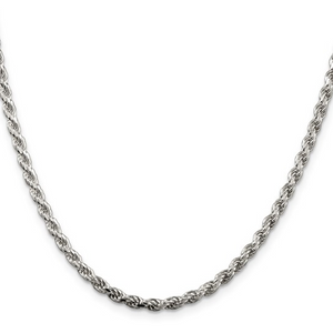 Sterling Silver Rhodium Plated 3mm Diamond Cut Rope 24" Chain