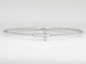 14k White Gold Diamond 0.16ct Cross Beaded Flex Bangle Bracelet