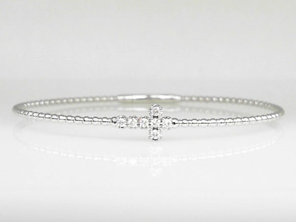 14k White Gold Diamond 0.16ct Cross Beaded Flex Bangle Bracelet