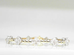 14k Two-Tone Diamond (1.78ct) Clover Design Beaded Link Bracelet Size 7