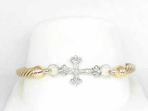 Yellow Gold Cable Bangle with Diamond Cross