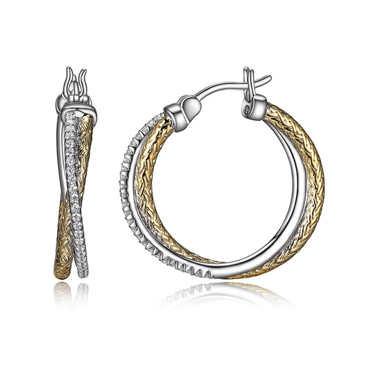 Charles Garnier Sterling Silver Gold Plated Mesh w/ CZ Hoops